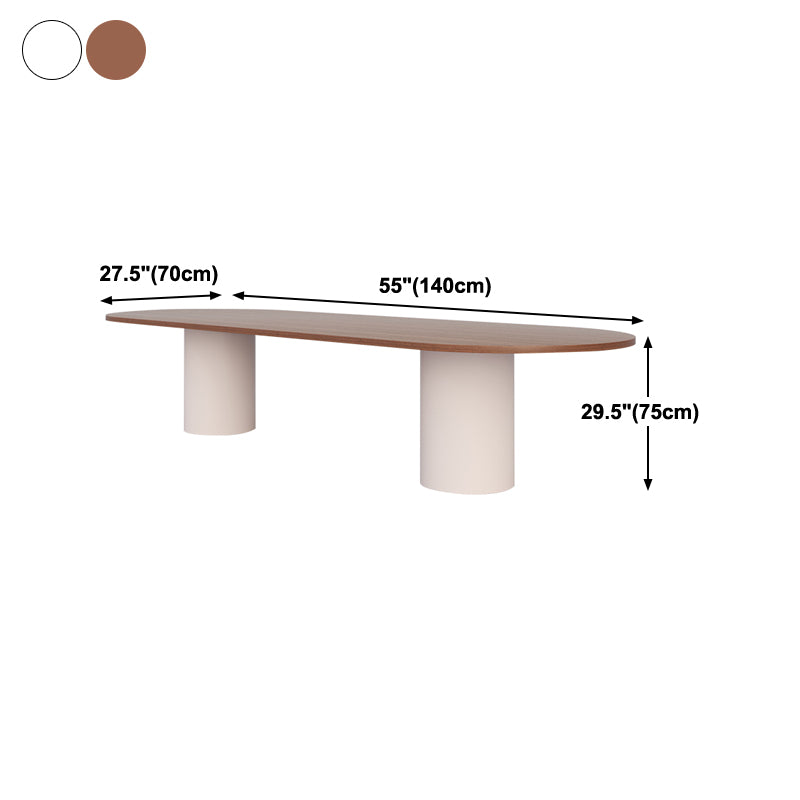 Contemporary Wood Top Oval Dinette Table White Base Dining Table for Living Room
