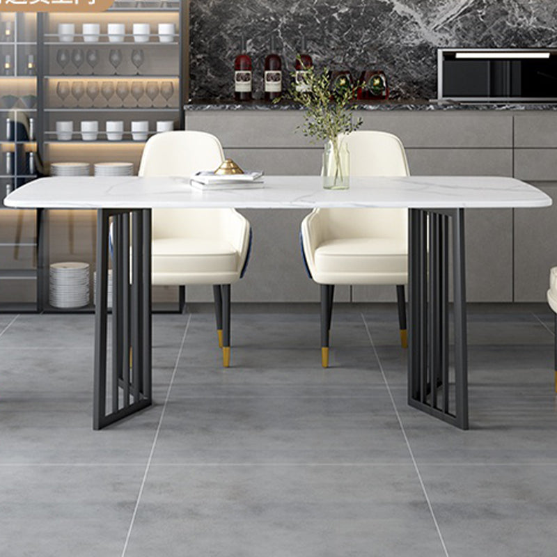 Black Metal Double Pedestal Dining Table Industrial Rectangle Fixed Table