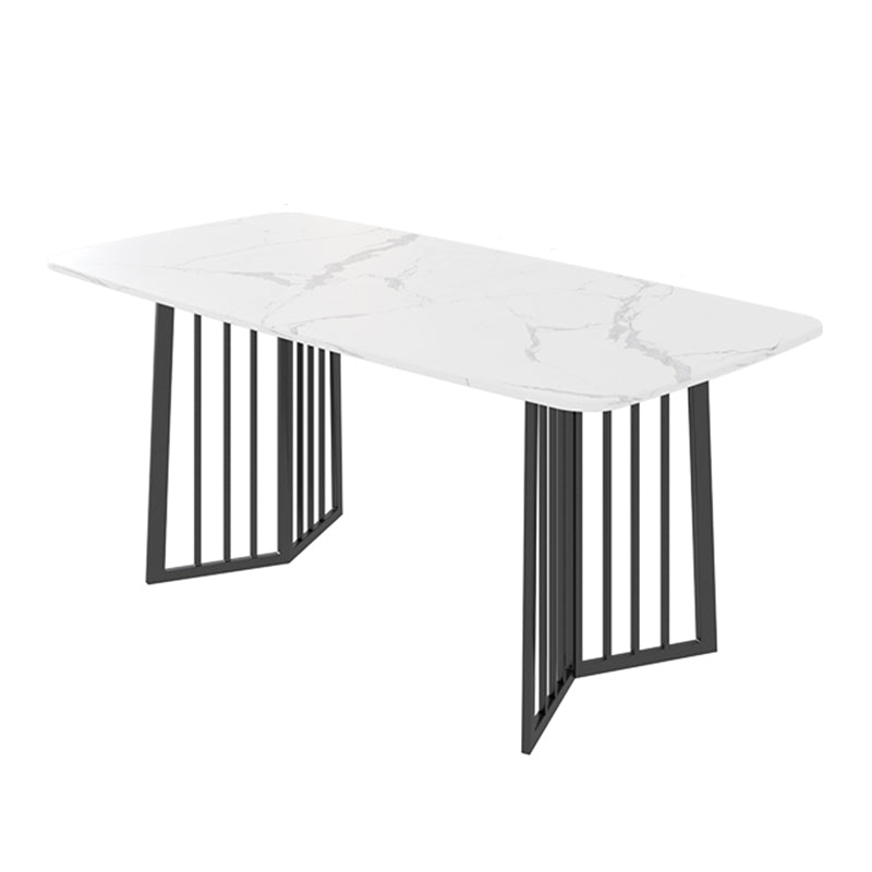 Black Metal Double Pedestal Dining Table Industrial Rectangle Fixed Table