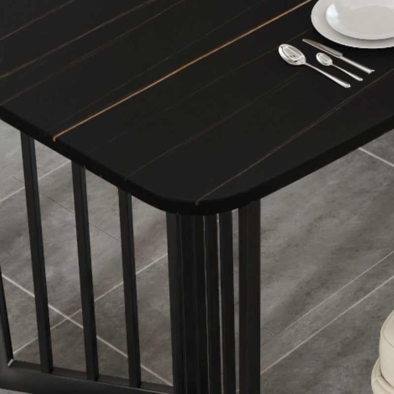 Black Metal Double Pedestal Dining Table Industrial Rectangle Fixed Table