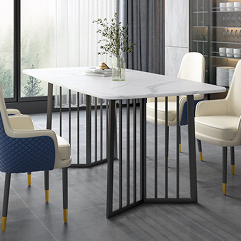 Black Metal Double Pedestal Dining Table Industrial Rectangle Fixed Table
