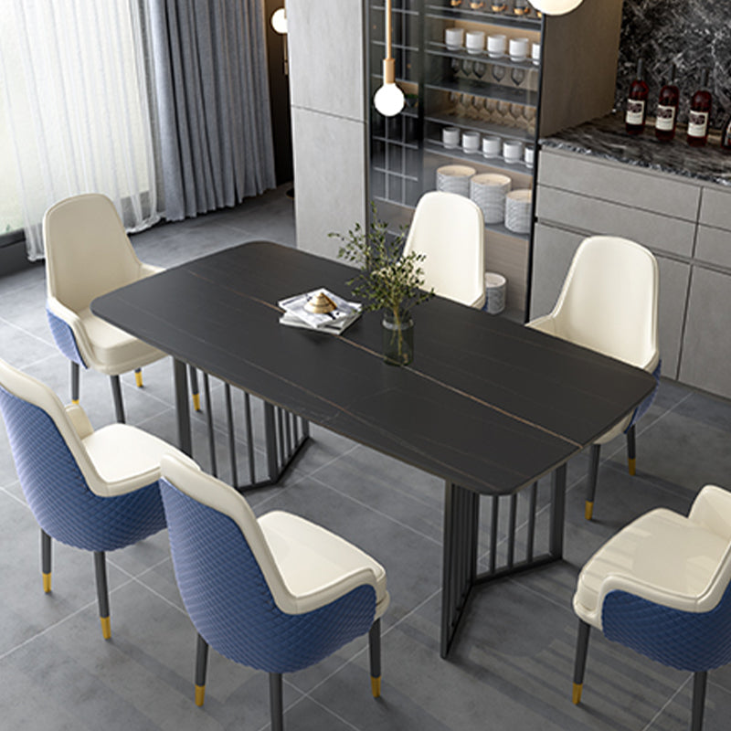 Black Metal Double Pedestal Dining Table Industrial Rectangle Fixed Table