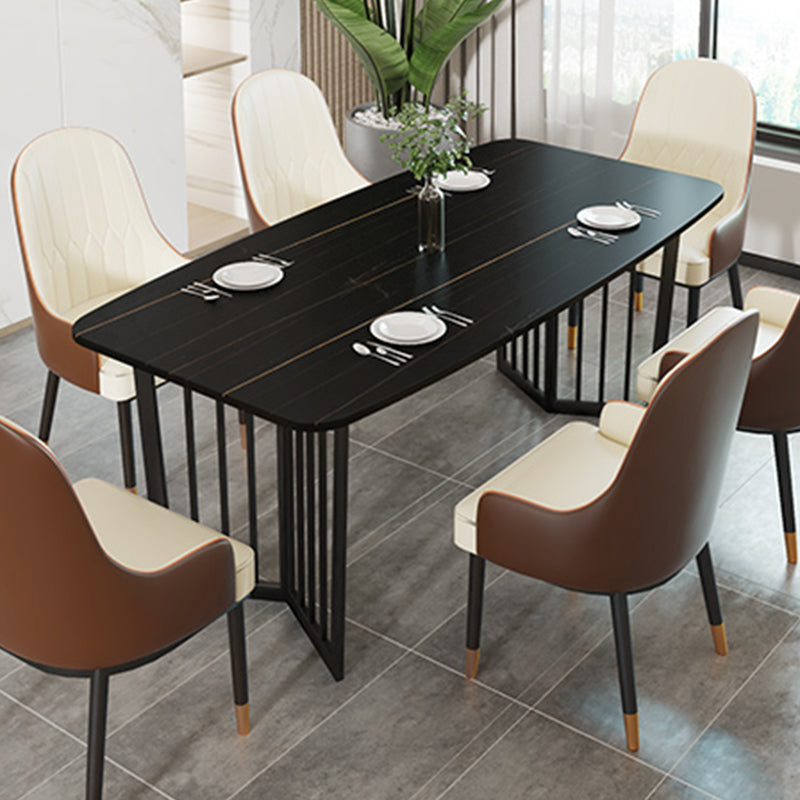 Black Metal Double Pedestal Dining Table Industrial Rectangle Fixed Table