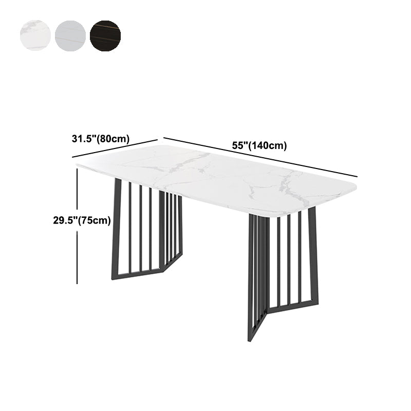 Black Metal Double Pedestal Dining Table Industrial Rectangle Fixed Table