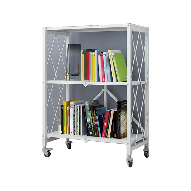 Industrial Folding Steel Etagere Bookshelf Open Bookshelf with Caster Wheels
