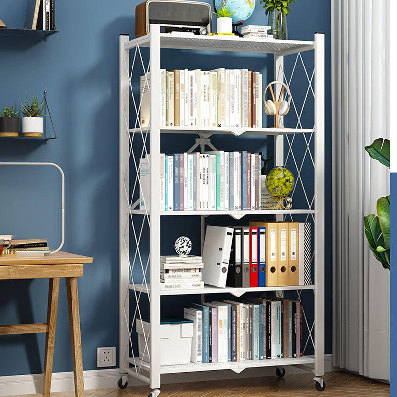 Industrial Folding Steel Etagere Bookshelf Open Bookshelf with Caster Wheels