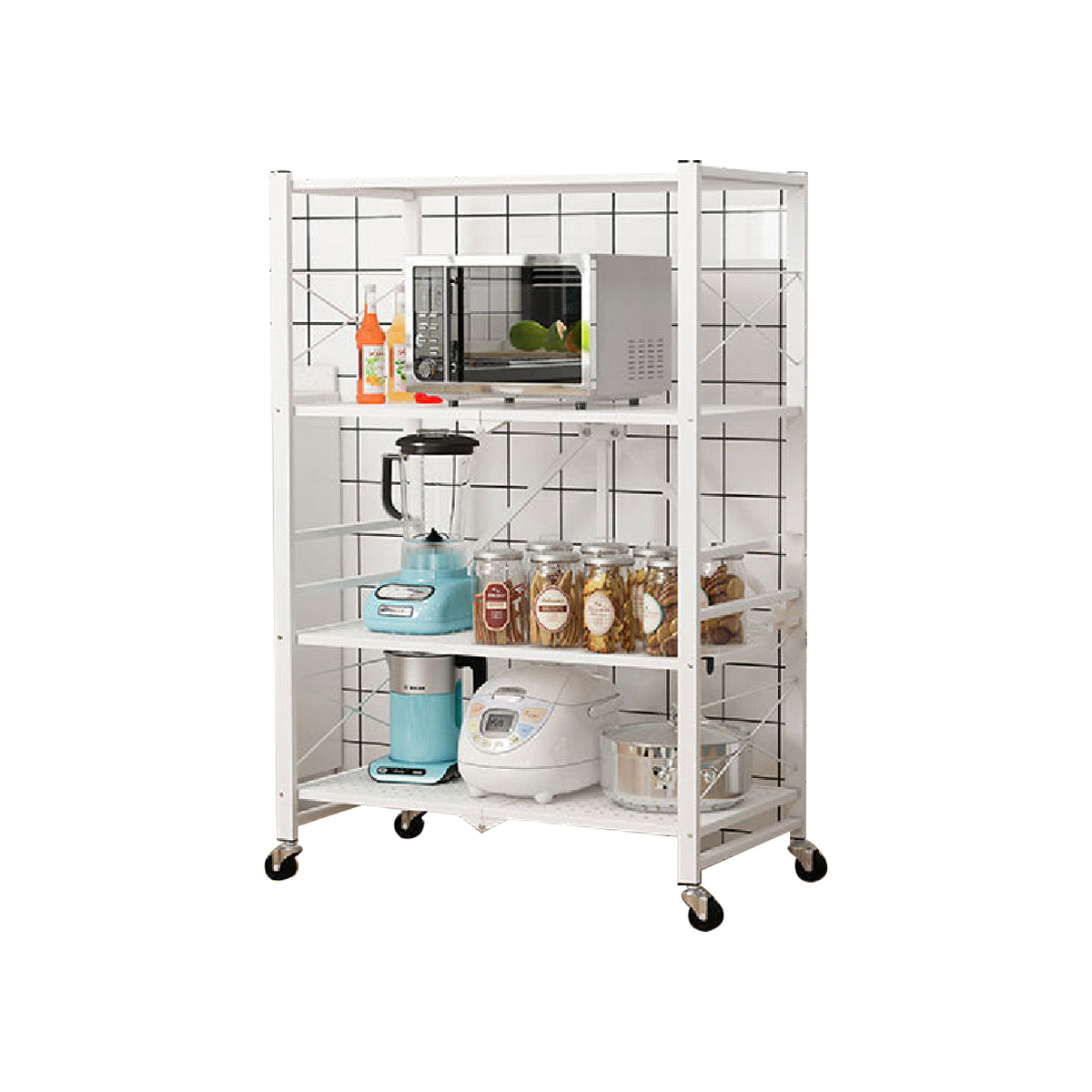 Industrial Folding Steel Etagere Bookshelf Open Bookshelf with Caster Wheels