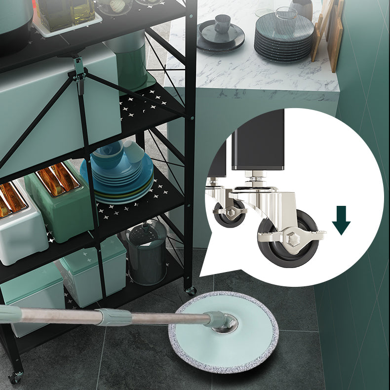 Industrial Folding Steel Etagere Bookshelf Open Bookshelf with Caster Wheels