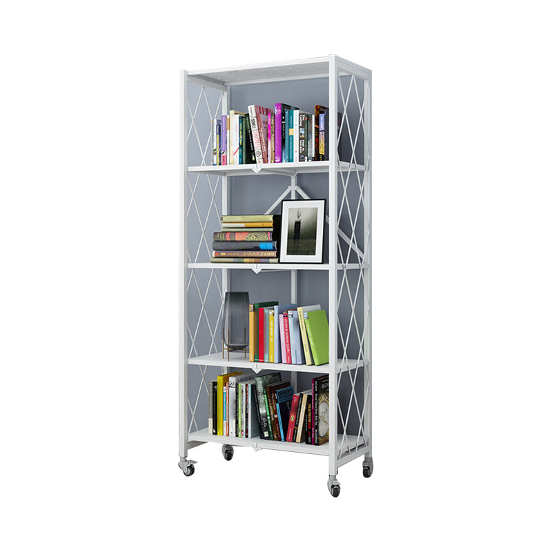 Industrial Folding Steel Etagere Bookshelf Open Bookshelf with Caster Wheels