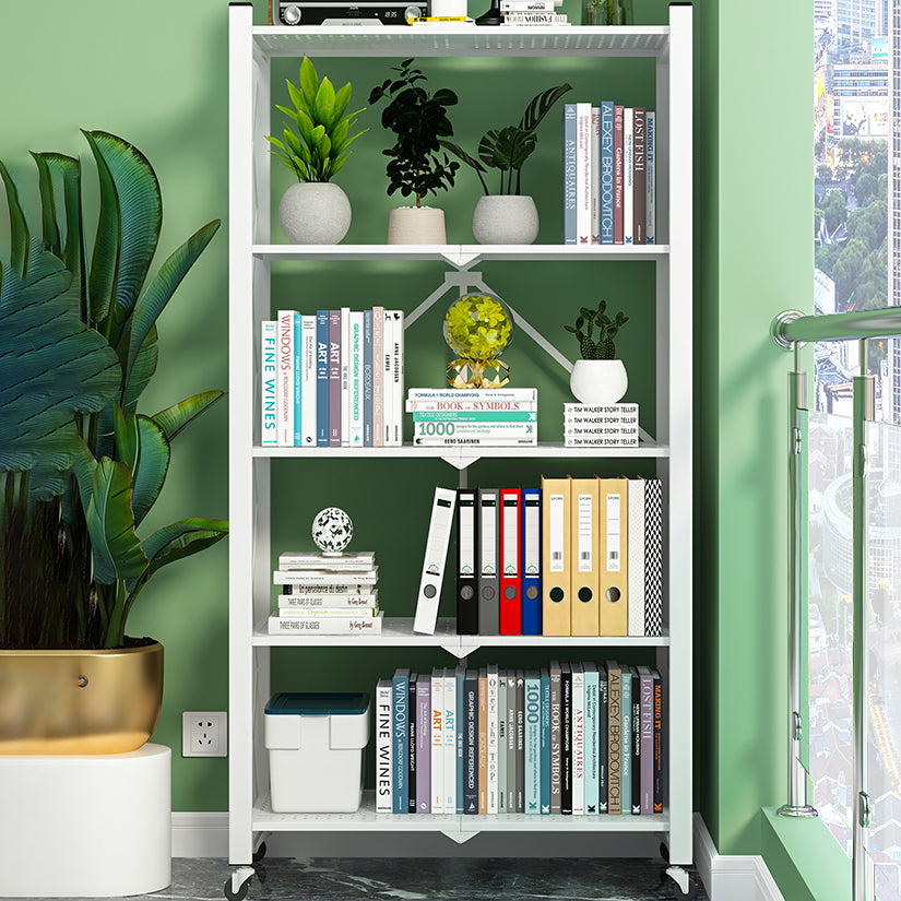 Industrial Folding Steel Etagere Bookshelf Open Bookshelf with Caster Wheels