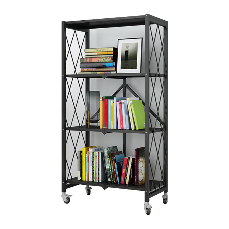 Industrial Folding Steel Etagere Bookshelf Open Bookshelf with Caster Wheels