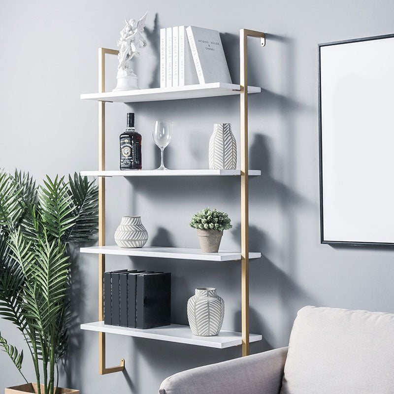 Contemporary Wall Unit Bookcase Metal Frame Pine Wood Shelf Bookshelf