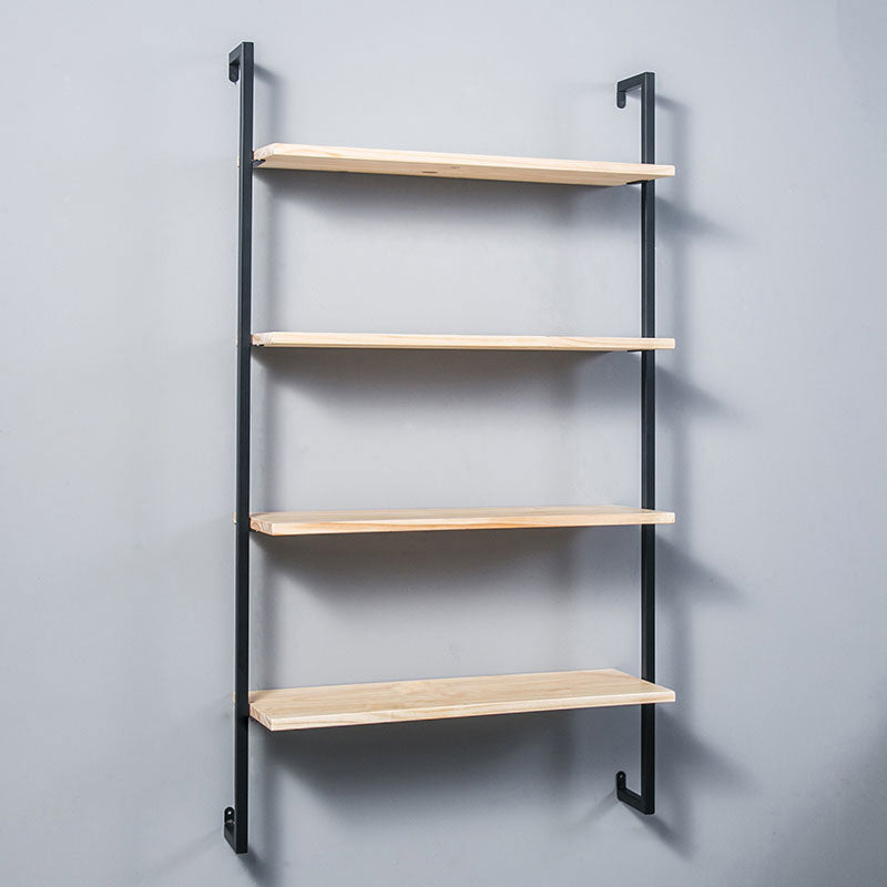 Contemporary Wall Unit Bookcase Metal Frame Pine Wood Shelf Bookshelf