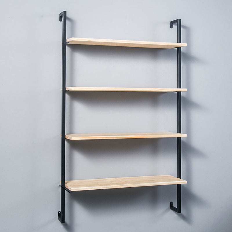 Contemporary Wall Unit Bookcase Metal Frame Pine Wood Shelf Bookshelf