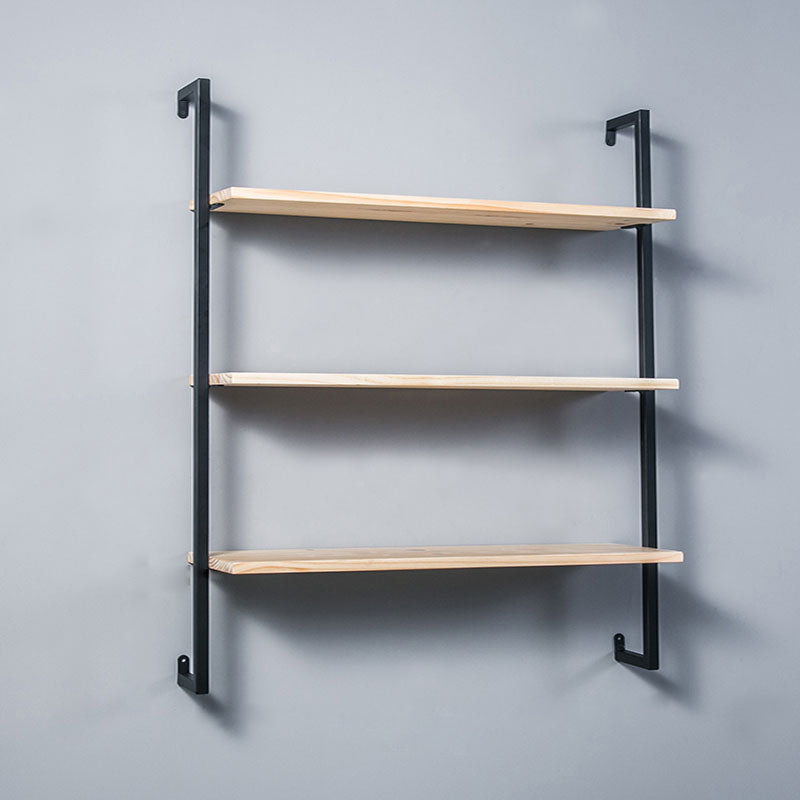Contemporary Wall Unit Bookcase Metal Frame Pine Wood Shelf Bookshelf