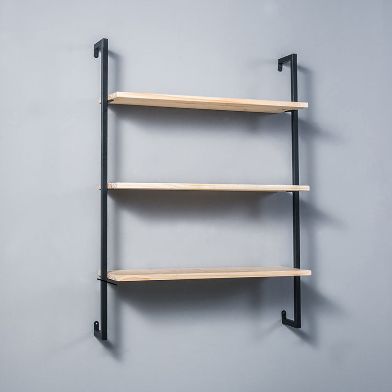 Contemporary Wall Unit Bookcase Metal Frame Pine Wood Shelf Bookshelf
