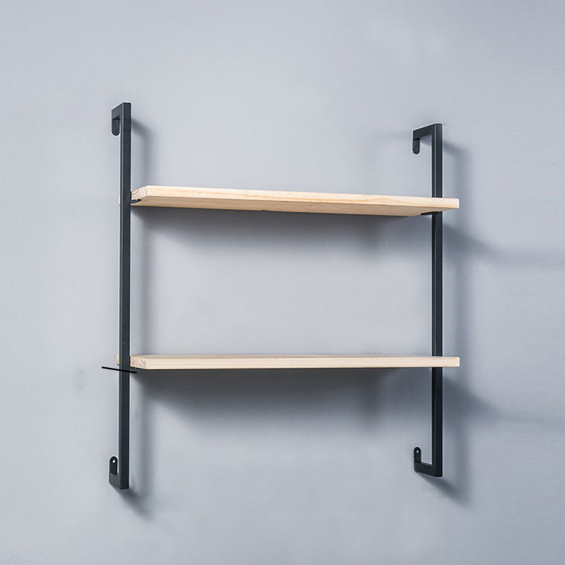 Contemporary Wall Unit Bookcase Metal Frame Pine Wood Shelf Bookshelf