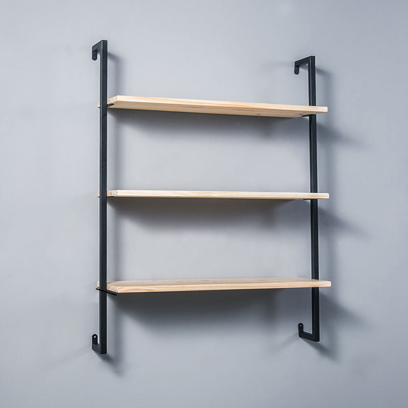 Contemporary Wall Unit Bookcase Metal Frame Pine Wood Shelf Bookshelf