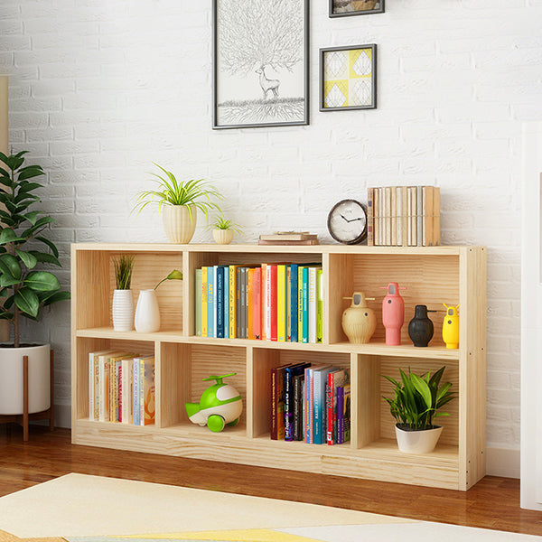 Natural Pine Wood Standard Bookshelf Modern Closed Back Bookcase for Classroom