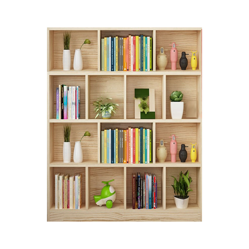 Natural Pine Wood Standard Bookshelf Modern Closed Back Bookcase for Classroom