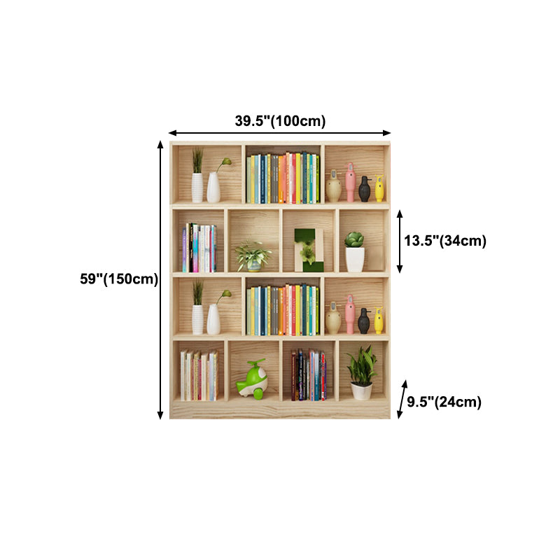 Natural Pine Wood Standard Bookshelf Modern Closed Back Bookcase for Classroom