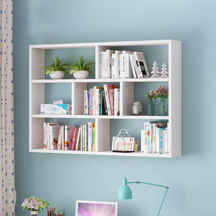 Solid Wood Bookshelf Contemporary Style Wall Mounted Bookcase for Office Home