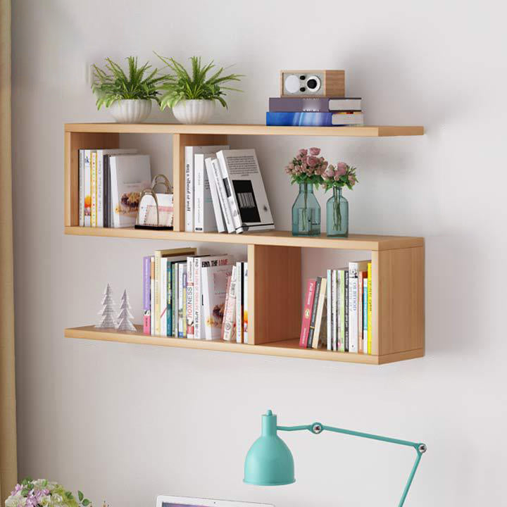 Solid Wood Bookshelf Contemporary Style Wall Mounted Bookcase for Office Home