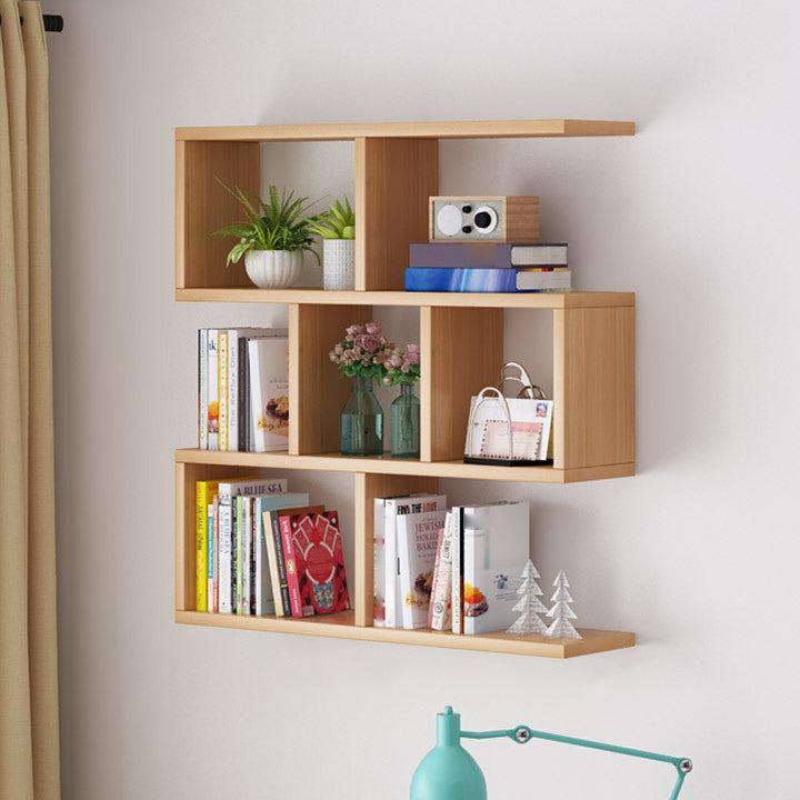 Solid Wood Bookshelf Contemporary Style Wall Mounted Bookcase for Office Home