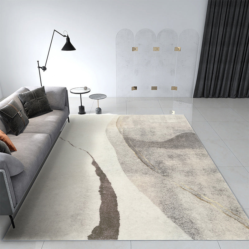 Modern Geometric Soft Rug Rectangle Gray Tone Loom Rug for Bedroom