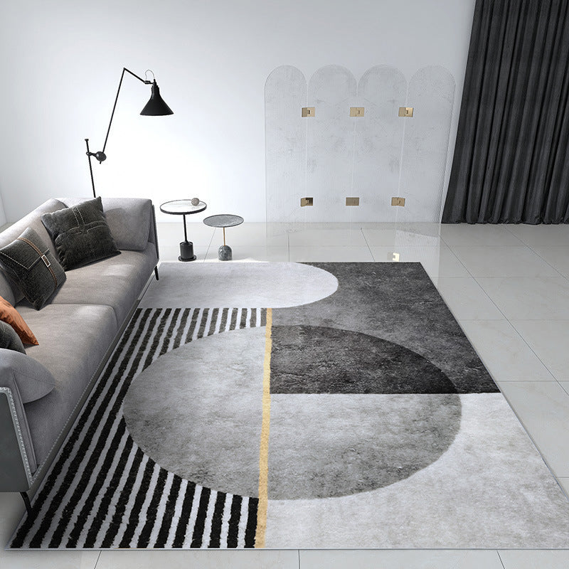 Modern Geometric Soft Rug Rectangle Gray Tone Loom Rug for Bedroom