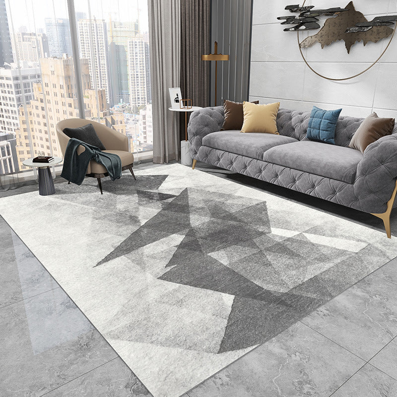 Modern Geometric Soft Rug Rectangle Gray Tone Loom Rug for Bedroom