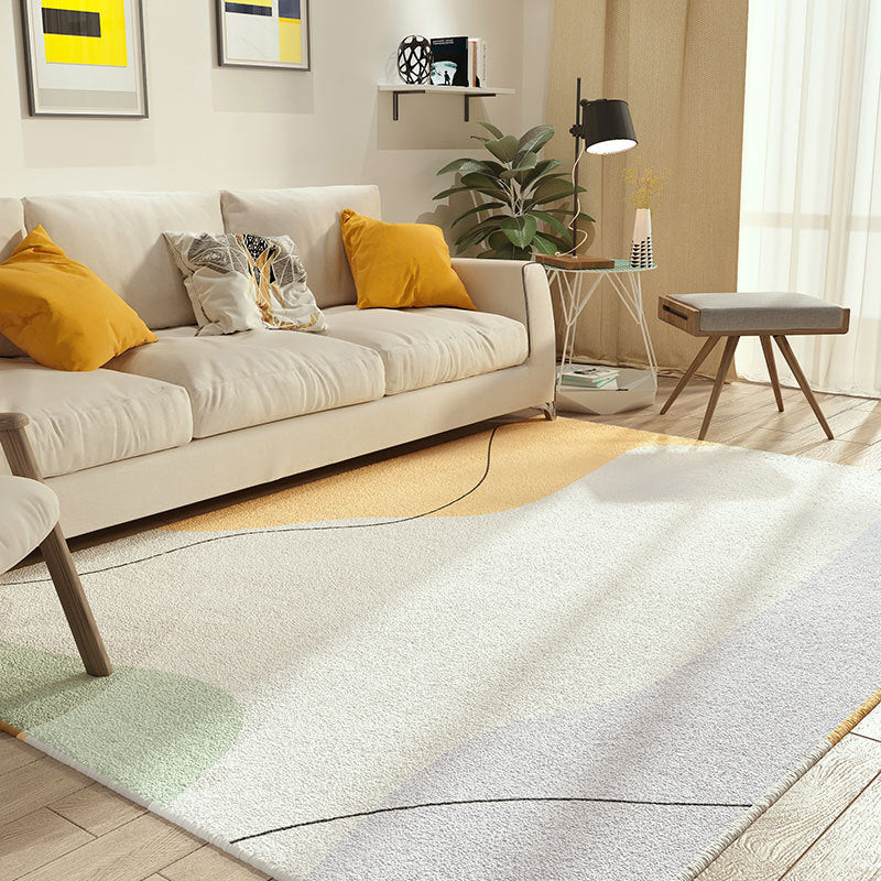 Modern Style Rug Color Block Rug Beige Stain Resistant Rug for Home Decor