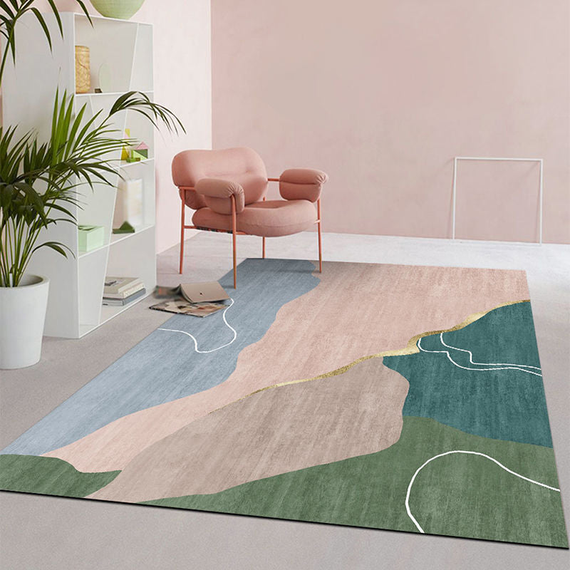 Colorful Abstract Pattern Rug Polyester Anti-Slip Backing Washable Rug for Home Decor