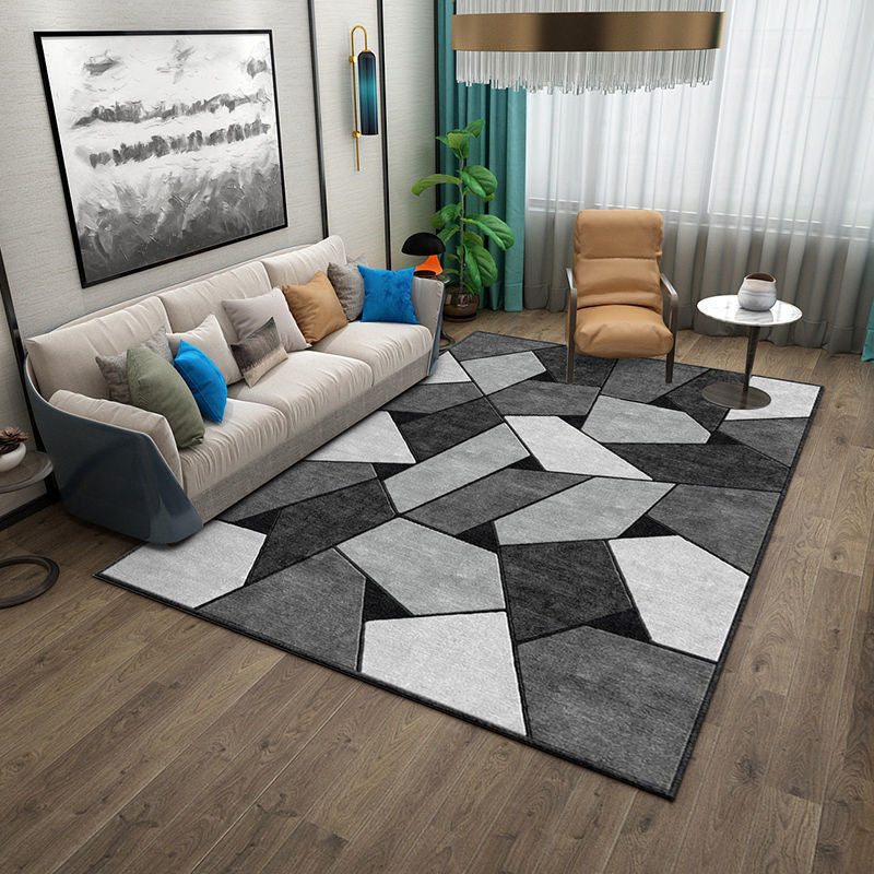 Colorful Abstract Pattern Rug Polyester Anti-Slip Backing Washable Rug for Home Decor