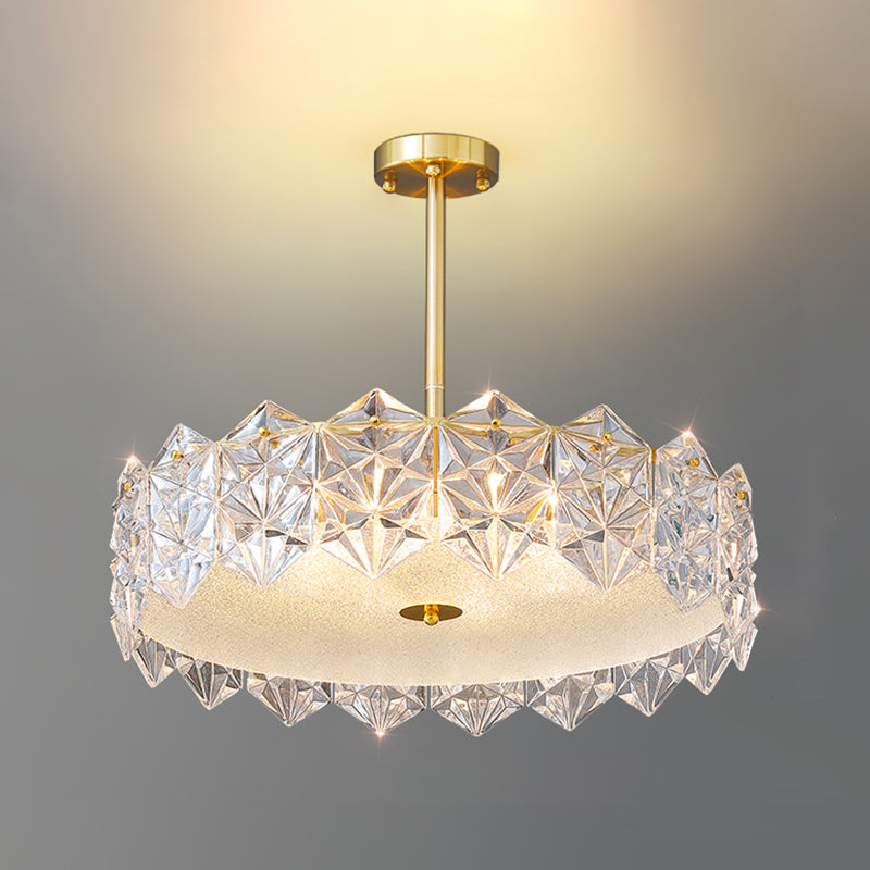 Gold Metal Flush Mount Light Fixtures Traditional Drum Semi Flush Ceiling Lamps with Glass Shade