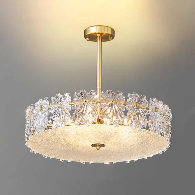 Gold Metal Flush Mount Light Fixtures Traditional Drum Semi Flush Ceiling Lamps with Glass Shade