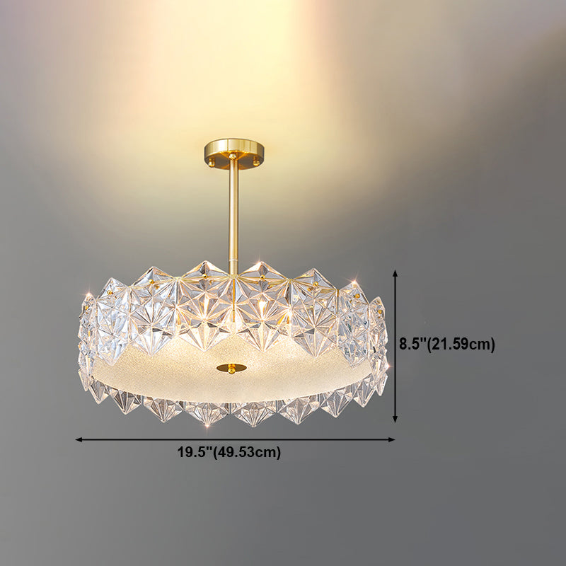 Gold Metal Flush Mount Light Fixtures Traditional Drum Semi Flush Ceiling Lamps with Glass Shade