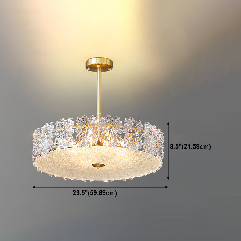 Gold Metal Flush Mount Light Fixtures Traditional Drum Semi Flush Ceiling Lamps with Glass Shade