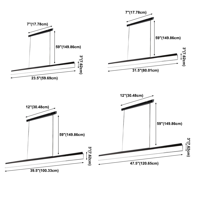 Contemporary Island Light Linear Metal 1 Light Island Ceiling Light in Black