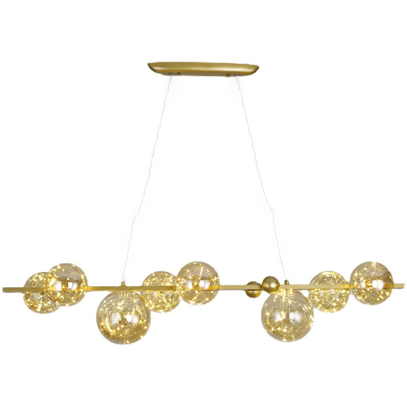 Contemporary Island Light Sphere Glass Island Pendant Lights in Gold for Kitchen