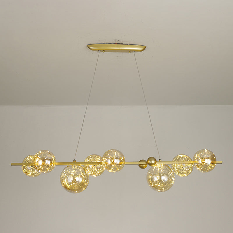 Contemporary Island Light Sphere Glass Island Pendant Lights in Gold for Kitchen