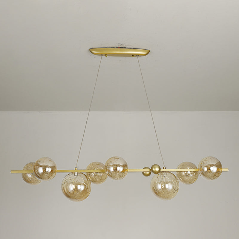 Contemporary Island Light Sphere Glass Island Pendant Lights in Gold for Kitchen