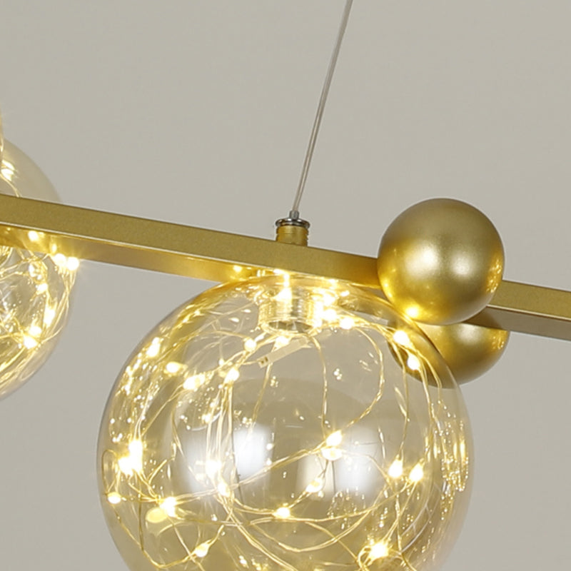 Contemporary Island Light Sphere Glass Island Pendant Lights in Gold for Kitchen