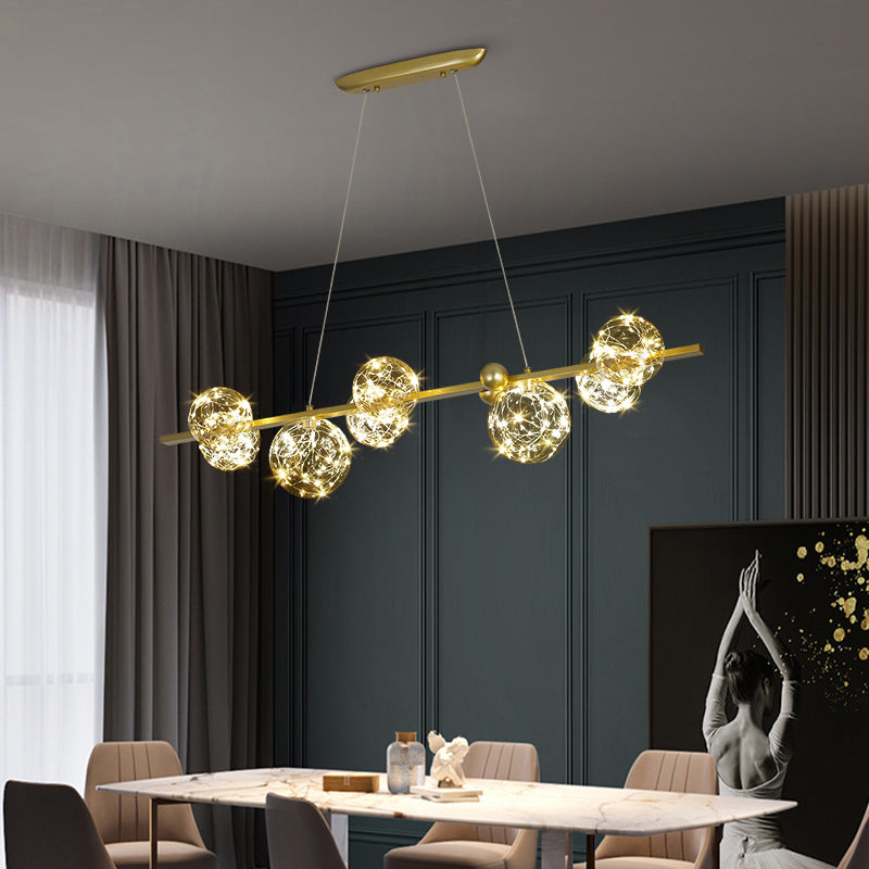 Contemporary Island Light Sphere Glass Island Pendant Lights in Gold for Kitchen