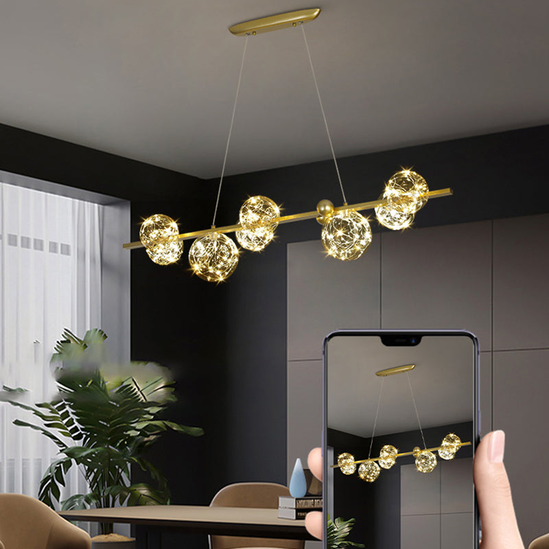 Contemporary Island Light Sphere Glass Island Pendant Lights in Gold for Kitchen