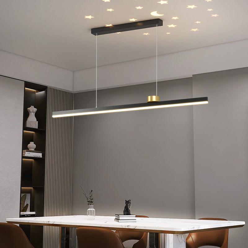 Black Metal Island Lamp Modern Linear Restaurant Pendant Light with Acrylic Shade