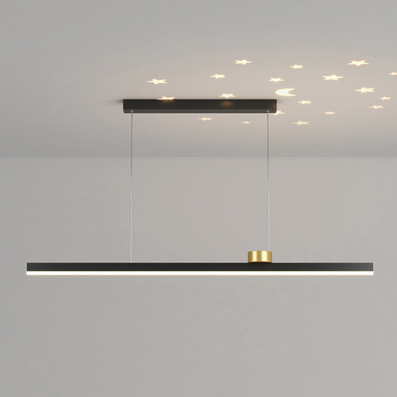 Black Metal Island Lamp Modern Linear Restaurant Pendant Light with Acrylic Shade