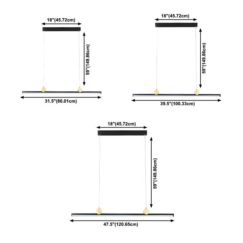 Black Aluminum Island Light Modern Linear Restaurant Hanging Lamp with Acrylic Shade