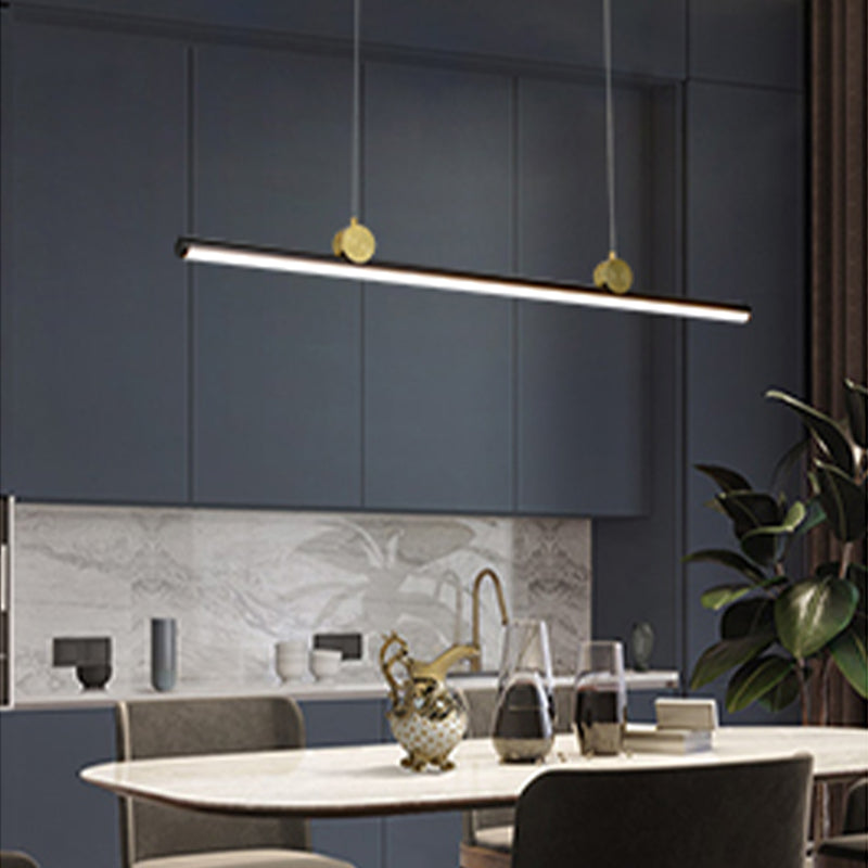 Black Aluminum Island Light Modern Linear Restaurant Hanging Lamp with Acrylic Shade