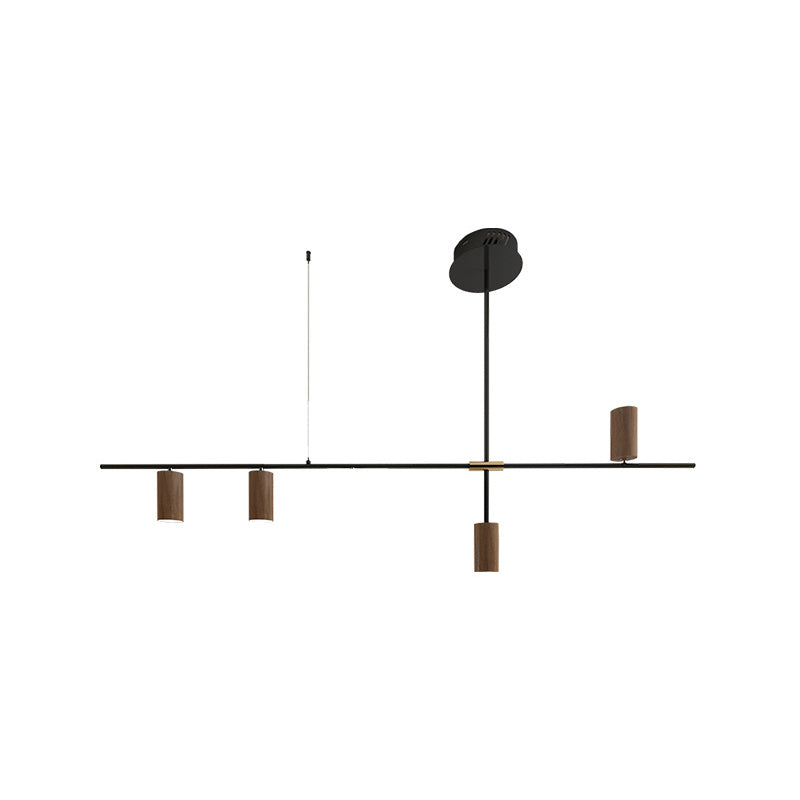 Modern Metal Island Lights Multi-Head Restaurant Hanging Lamp with Cylinder Walnut Shade